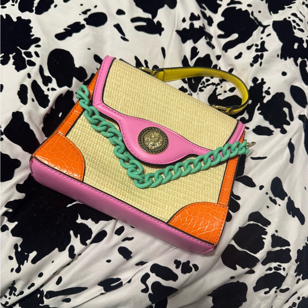 ALDO Colorblock Woven Straw Top Handle Bag